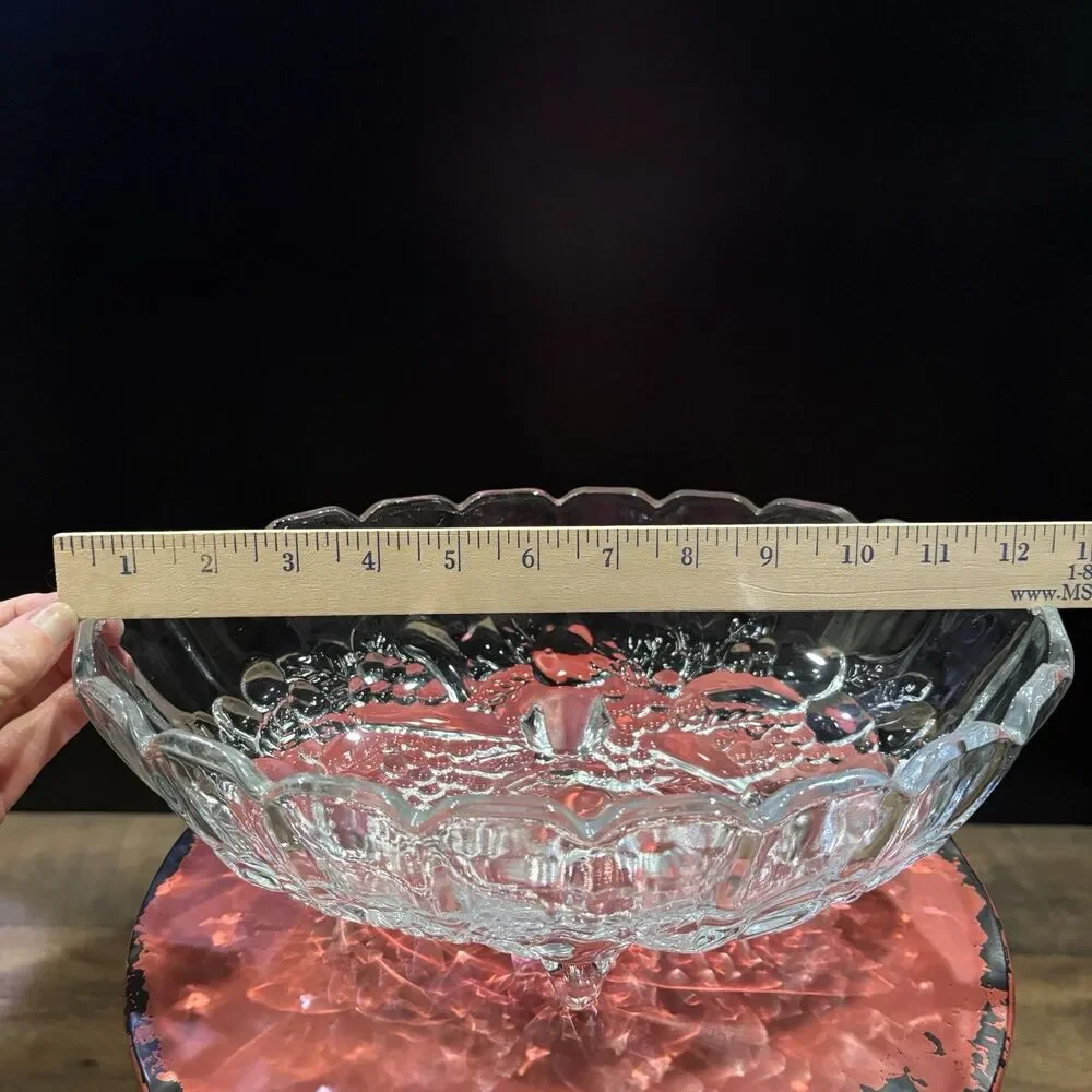 Vintage Clear Pressed Glass Footed Fruit Bowl Oval Scalloped 12” Serving Bowl